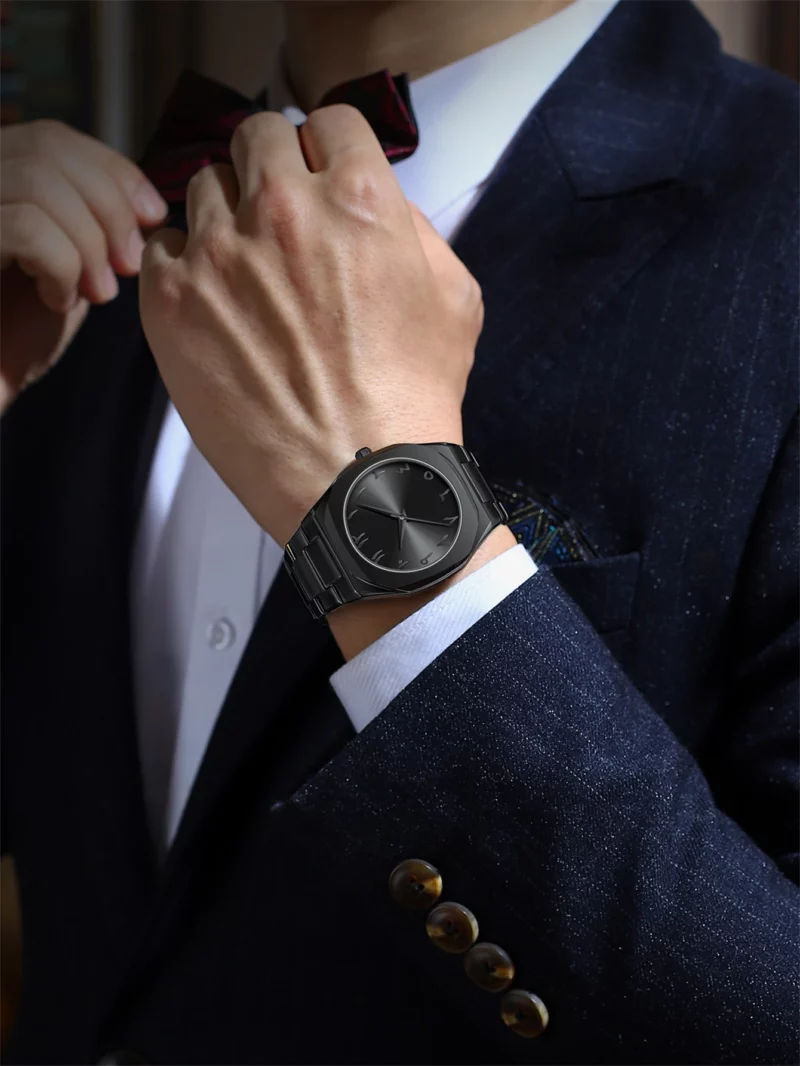 Modern minimalist personality creative all-black men's watch Arabic digital sports leisure alloy men's watch unique design watch - Image 6