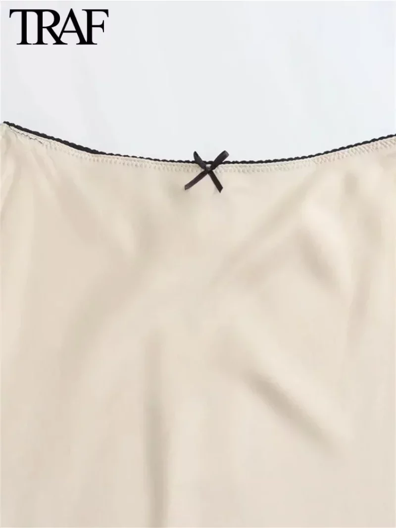 TRAF Women Fashion 2024 Spring New Satin Texture Bow Decoration Vintage Chic Female High Waist H Line Long Skirts Mujer - Image 6