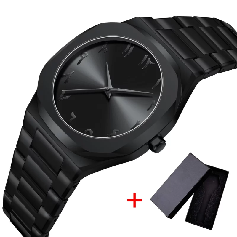 Modern minimalist personality creative all-black men's watch Arabic digital sports leisure alloy men's watch unique design watch - Image 9