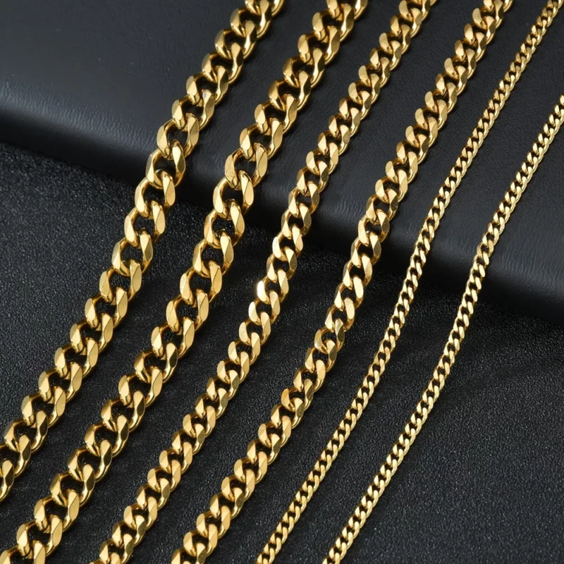 Stainless Steel Cuban Chain Necklaces For Men Women 3.5MM 5MM 7MM Black Gold Color Solid Curb Link Chain Punk Fashion Jewelry - Image 2
