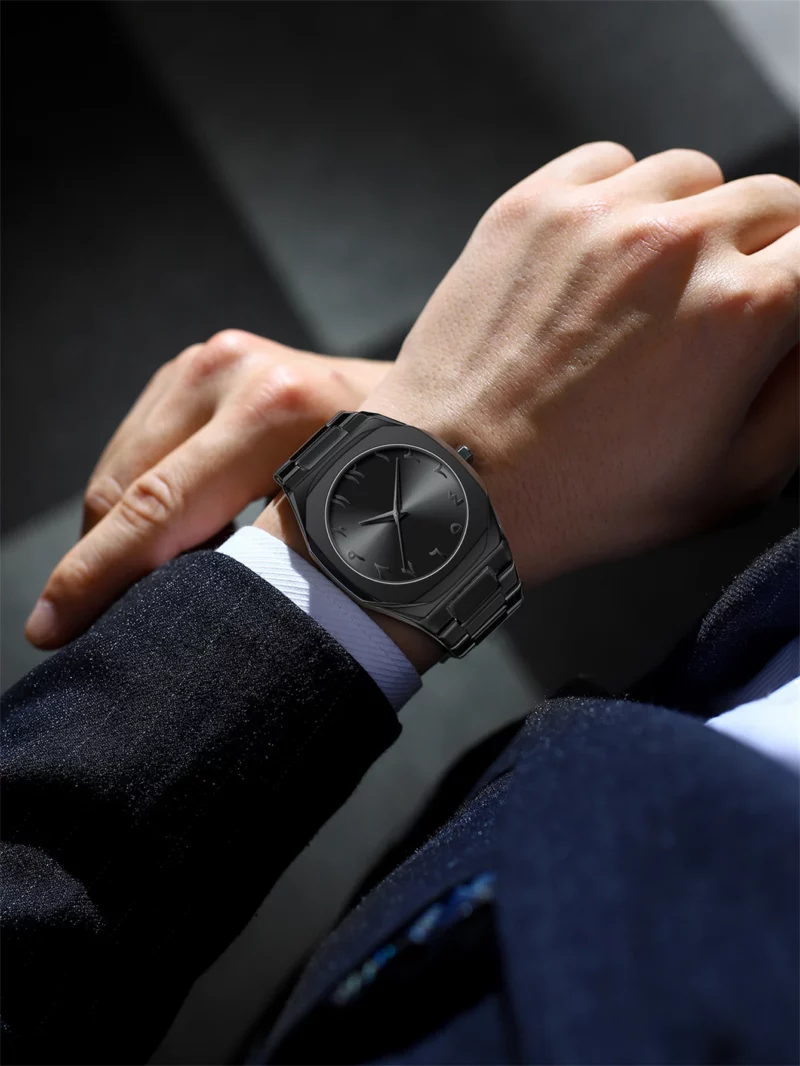 Modern minimalist personality creative all-black men's watch Arabic digital sports leisure alloy men's watch unique design watch - Image 2