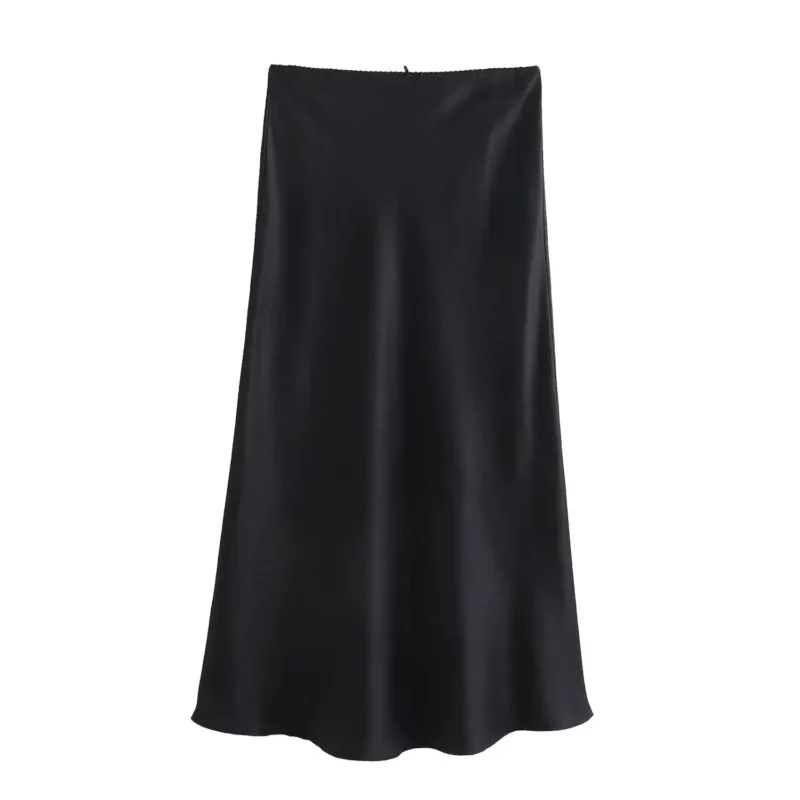TRAF Women Fashion 2024 Spring New Satin Texture Bow Decoration Vintage Chic Female High Waist H Line Long Skirts Mujer - Image 8