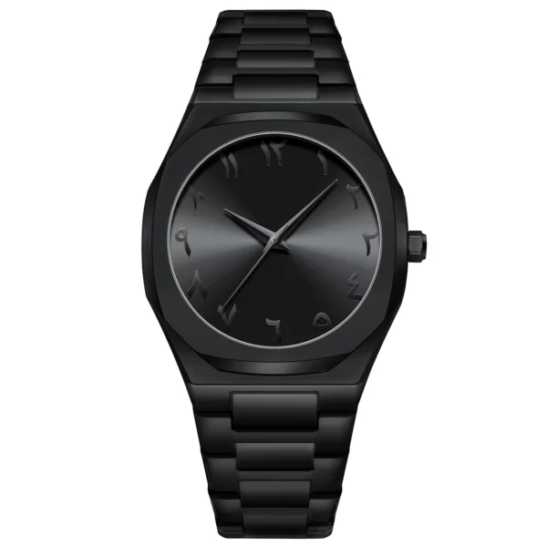 Modern minimalist personality creative all-black men's watch Arabic digital sports leisure alloy men's watch unique design watch