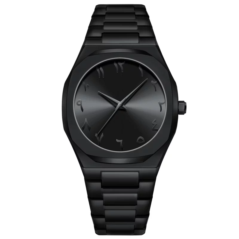 Modern minimalist personality creative all-black men's watch Arabic digital sports leisure alloy men's watch unique design watch