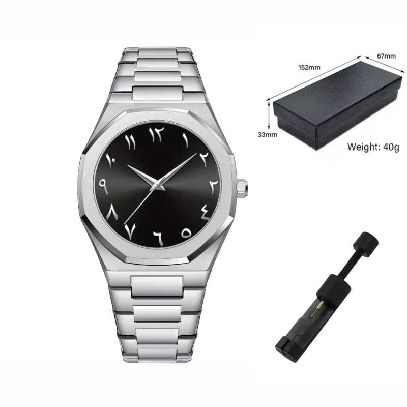Modern minimalist personality creative all-black men's watch Arabic digital sports leisure alloy men's watch unique design watch - Image 10