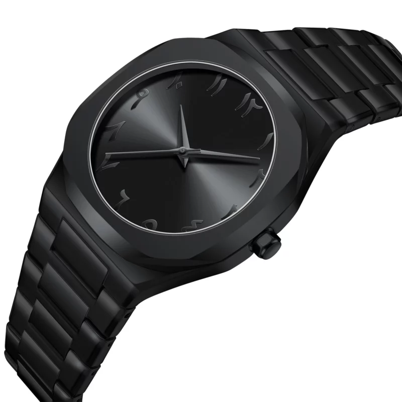 Modern minimalist personality creative all-black men's watch Arabic digital sports leisure alloy men's watch unique design watch - Image 3